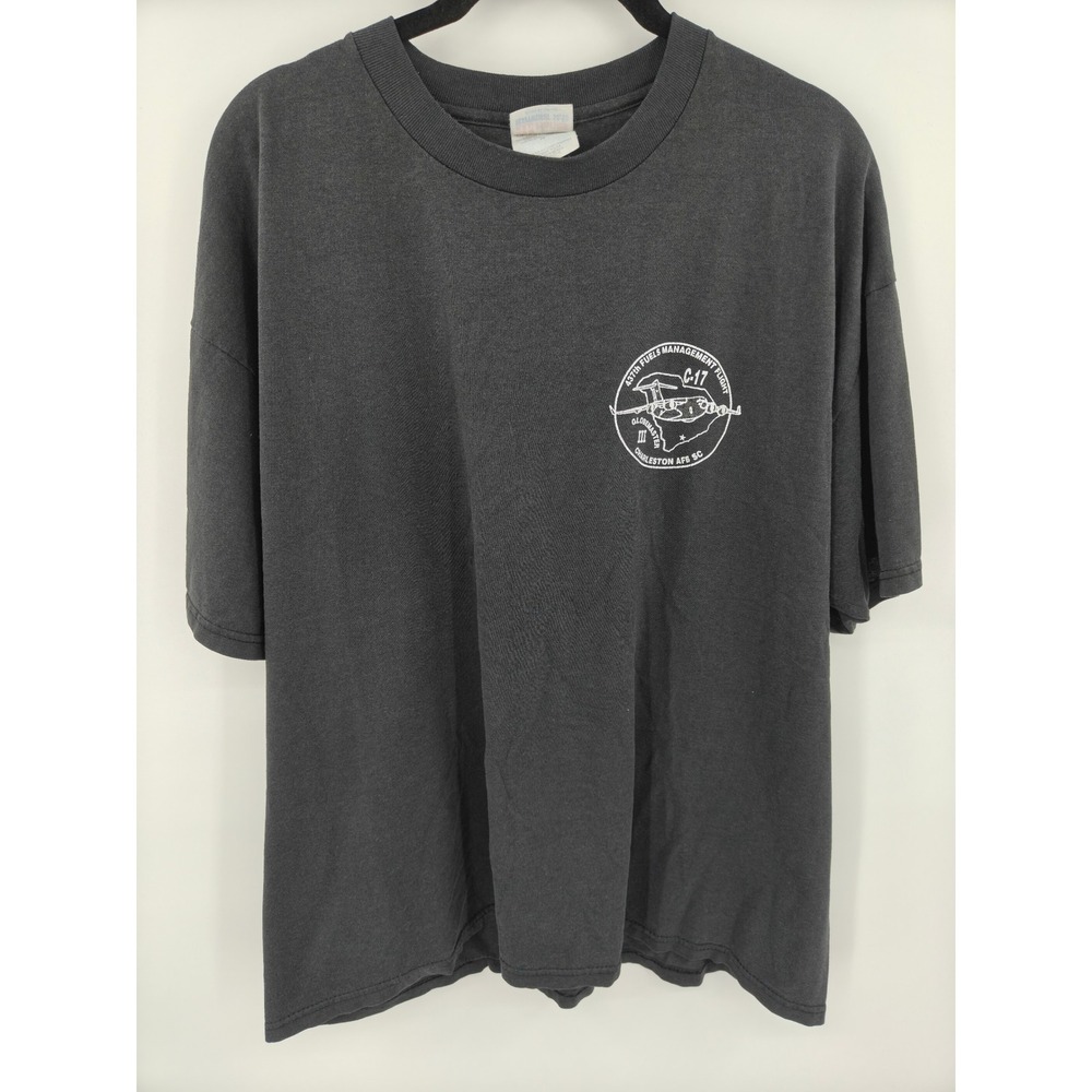 Vintage Hanes 437th Fuels Management Flight Charleston AFB C-17 T-Shirt XL Black